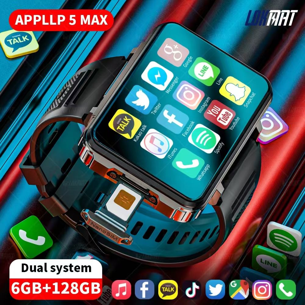 APPLP 5 MAX Smartwatch With Sim Card 2.4inch Dual Camera Android 10.7 Portable and Detachable 4G 5G Smart Watch